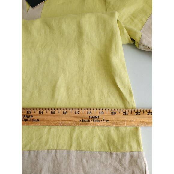 Yellow Beige Linen Short Sleeve Shift Mini Dress M Scandi Neutral Coastal NEW - Picture 8 of 10
